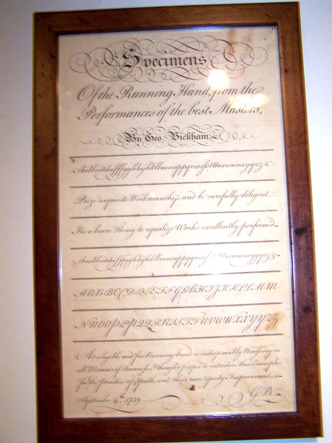 An 18th century engraving entitled "Specimens of the Running Hand of the Best Masters" dated Sept.4, 1739
